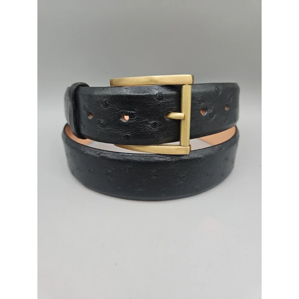 Select African Ostrich Black Crescent Leather Belt Handcrafted in USA Size 36